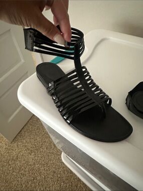 Cole Haan Black Strappy T‑Bar Gladiator Sandals